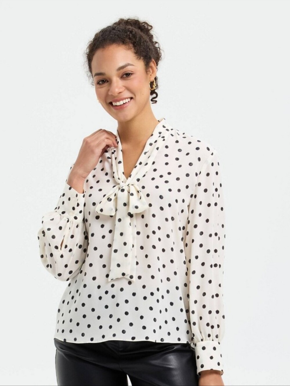 NWT A New Day Tie Color Polka Dot Blouse- Small